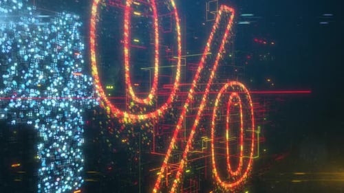 Futuristic Digital House and Percentage Sign for Real Estate Finance