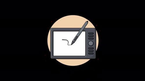 Grafiktablett und Stift. Konzept-Animationsvideo für Gadgets und Geräte — transparent