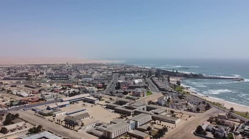 SWAKOPMUND NAMIBIA COASTAL AERIAL CITY BY DRONE