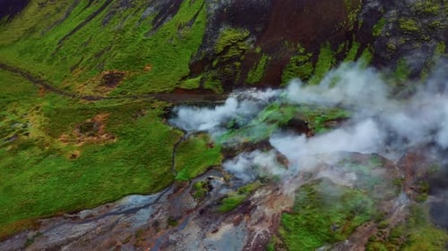 Geothermal beauty of the Reykjadalur Valley in Iceland -Aerial