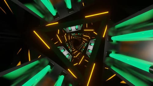 Turquoise And Orange Neon Glowing Mirrored Triangular Spiral Background Vj Loop In HD