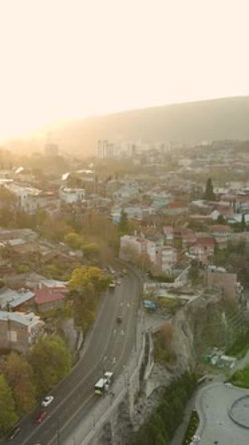 Vertical Video Aerial Autumn Splendor Tbilisi Georgia's Most Beautiful City