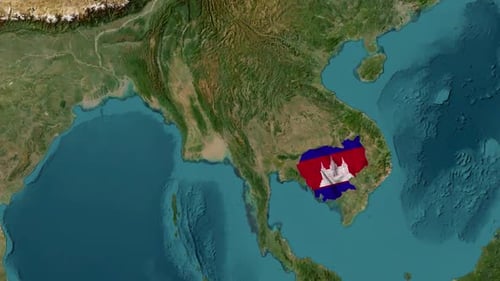 Cambodia Map Zoom and Waving Flag Reveal Animation