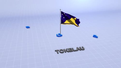 Animated 3D Tokelau Flag Waving With Map