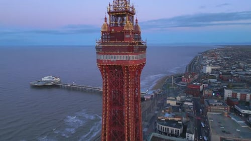 Blackpool Tower at Observation Deck Level at Dawn in winter