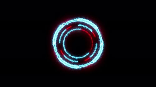 Élément d'interface HUD circulaire, animation futuriste de balayage de cible, brillant en bleu néon et rouge