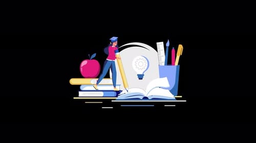 Student mit Büchern und Schulmaterial in einer Lernumgebung