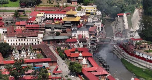 Pashupatinath Temple Kathmandu Nepal, Drone shot, UNESCO World Heritage Site, Hindu Temple, Lord Shi