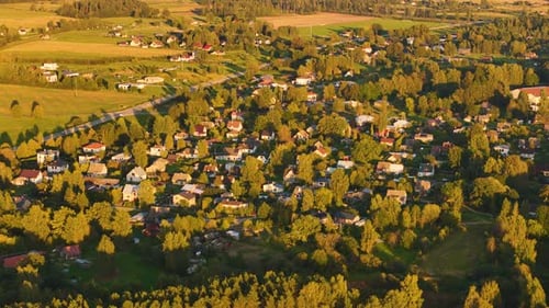 Scenic View Of Settlements Over Incukalns Village In Latvia. Aerial Drone Shot