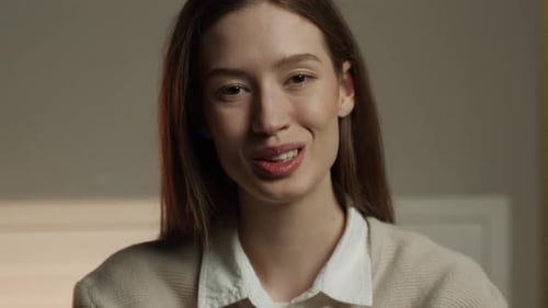 Cheerful Woman Smiling in a Close-Up Portrait