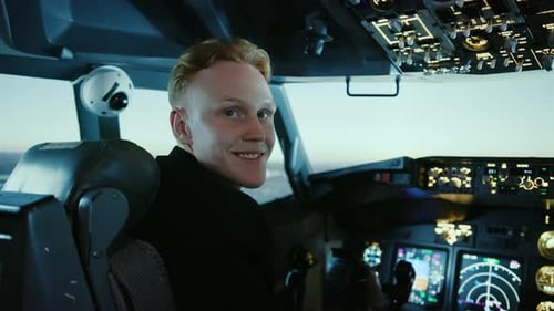Pilot Portrait in Airplane Cockpit for Piloting Aviator and Pilotage Navigation