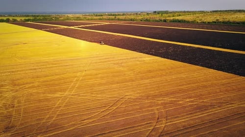 Tractor Ploughing in Stubble Field