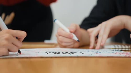 Team Brainstorming and Writing on Mind Map Together