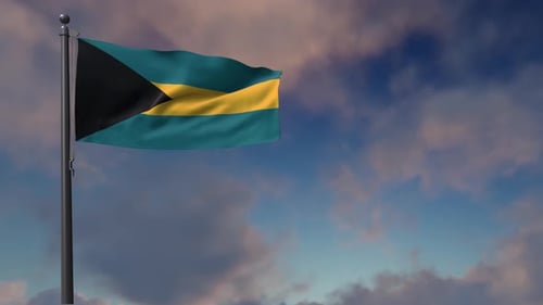 Bahamas National Flag Waving Animation with Realistic Sky