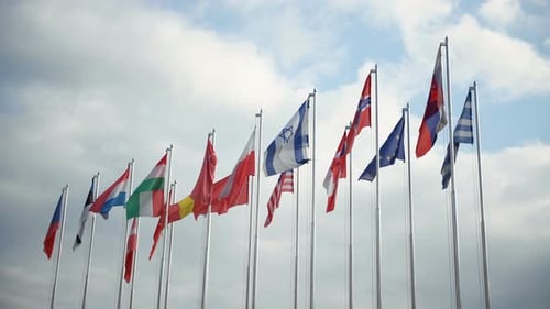 Flags of Many Countries Waving Against Sky