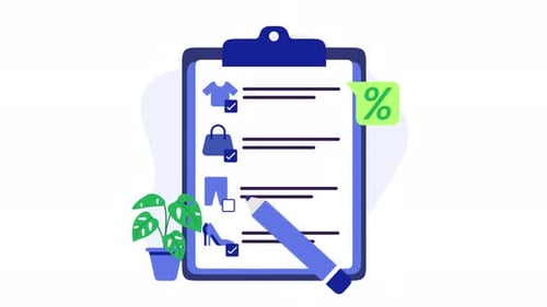 Animated Shopping Checklist with Fashion Items and Pencil Marking