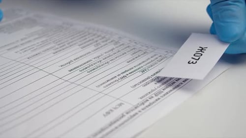 Hand adds Label to Medical Document