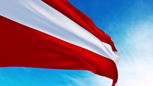 Realistic Austria Flag Waving in Blue Sky