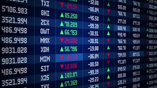 Stock Exchange Indices Rising and Dropping on Ticker Display Securities Market