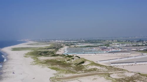 Cabanas line the sand at Nickerson Beach in Long Island