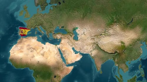Animated Map of Spain with Waving Flag and Zoom