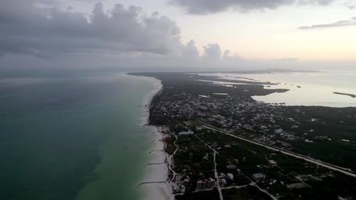Drone view of settlement at the beach Water island. ocean and housing clips.