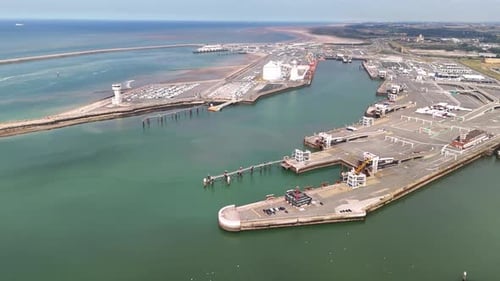 Drone shot of the Ferry Terminal and Port of Calais, France