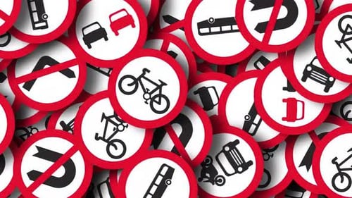 Pile of traffic signs as background