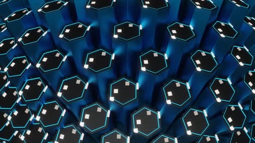 Blue And White And Gray Hexagonal Circular Motion Background Vj Loop In 4K