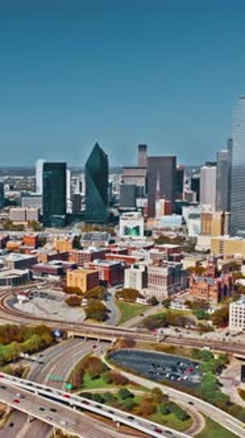 Dallas skyline viewed from above showing city life and architecture