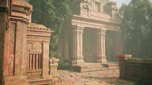 Vast Monumental Arch Gives Way to Bright Forecourt with Decorations