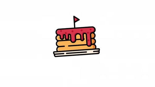 Animated Flat Design Pancake Stack with Syrup Icon