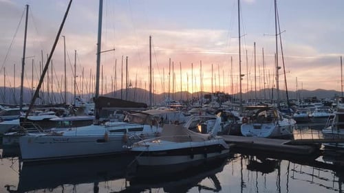 Amazing Sunset With Yachts In The Marina Of Marmaris