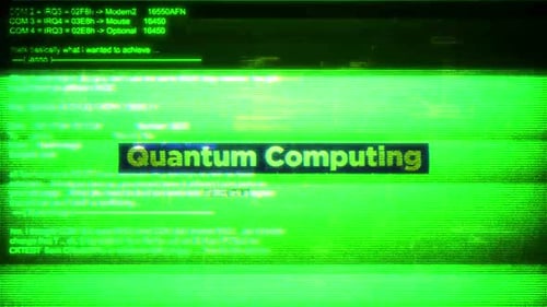Quantencomputer auf digitalem Bildschirm Nachricht auf Computerbildschirmen