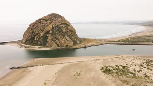 Aerial view of Morro Rock on a clear day