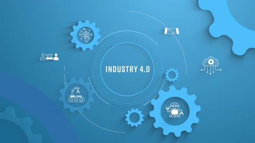 Flache Infografik zum Einfärben von Icons im Hintergrund, Industrie 4.0, Loopable Animation