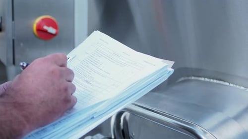 Quality manager, engineer check equipment. Inspection and checking work in the industry factory. Sce