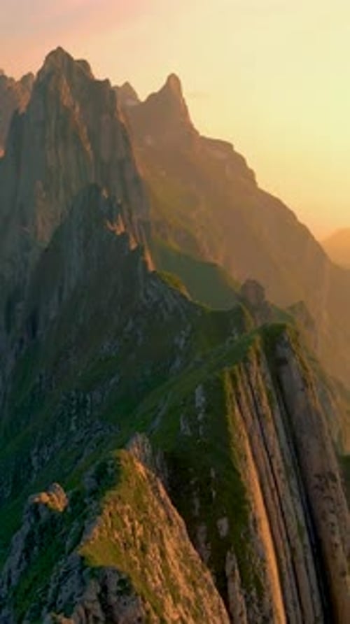 Ebenalp to Schafler Mountain Ridge Swiss at Sunset Swiss Alpstein Appenzell Innerrhoden Switzerland