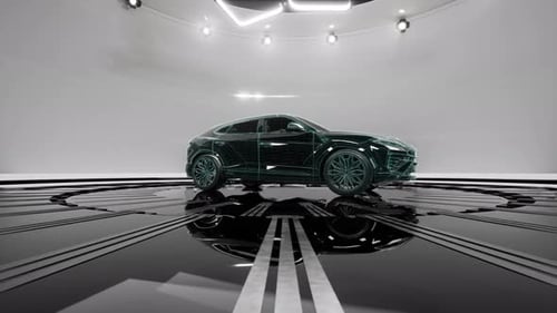 Modelo de coche digital con estructura alámbrica en un estudio de alta tecnología