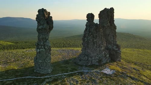 Aerial Weathered Stone Pillars on the Manpupuner Plateau
