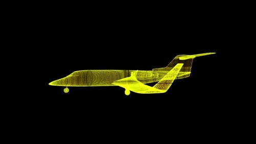 Futuristic Wireframe Private Jet 3D Model Rotation