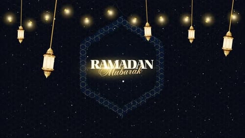 Elegant Ramadan Mubarak Greeting with Golden Lanterns and Stars