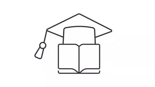 Minimalist Education Icon Animation with Book and Graduation Cap