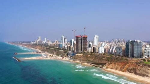 Aerial view of Netanya cliffside coastline, Israel