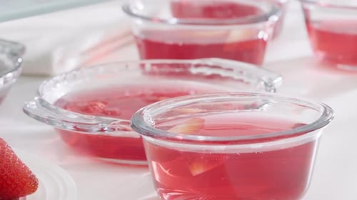 Strawberry Gelatin Dessert in Glass Bowls