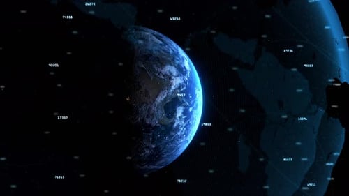 Digital Earth Rotating with Abstract Data Stream Background