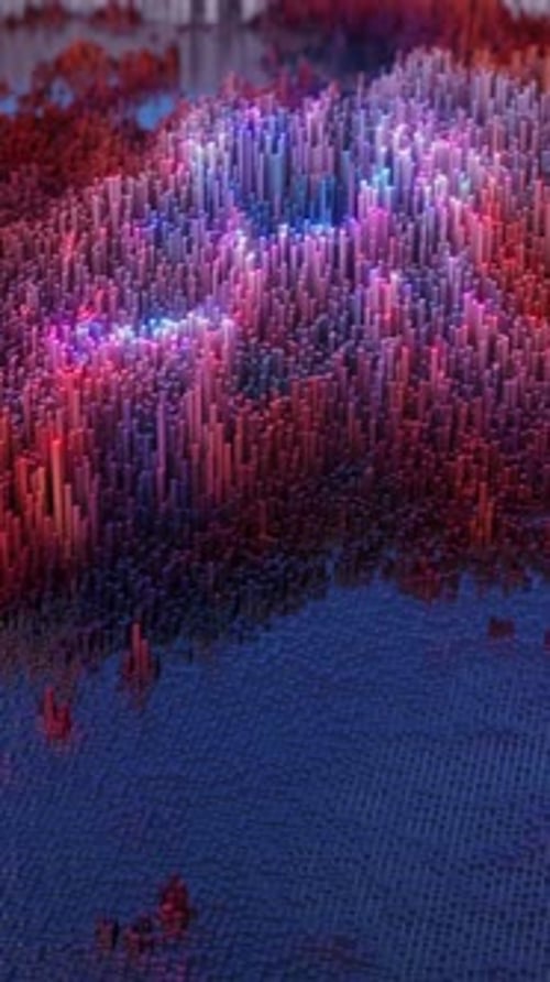 Abstract Digital Landscape Animation with Dynamic Glowing Columns