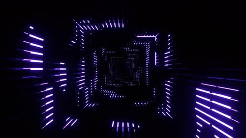 Purple Neon Equalizer In A Square Tunnel Background Vj Loop In 4K
