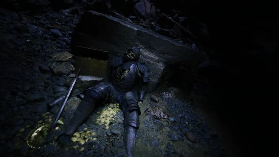 Cinematic 3D Animation of Fallen Knight and Treasure in Cave ...