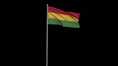 Waving Red Yellow Green Striped Flag on Pole